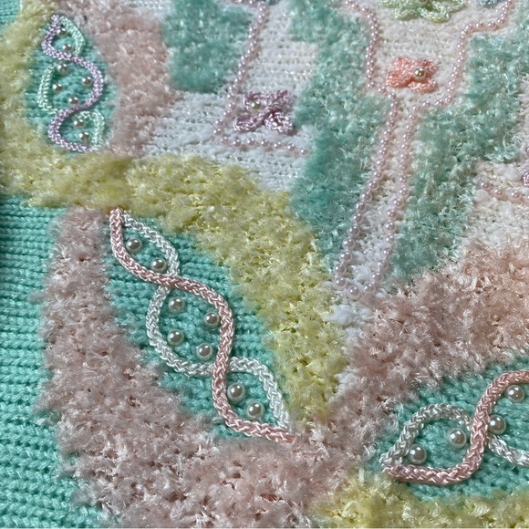 ❌SOLD🏷️Vintage Jaclyn Smith Fairy Granny Core Knitted Pastel Beaded Sweater - Picture 6 of 10
